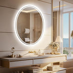 LUVODI Lighted LED Bathroom Mirror: 28”x20” Oval Anti-Fog Dimmable Wall Mounted Makeup Mirror with Backlit - Modern Vanity Mirrors with Demister Pad Smart Touch Switch Sensor Memory Function