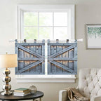 Farmhouse Wood Grain Kitchen Curtains 24 Inch Length, Small Window Curtains Tab Top, Vintage Country Barn Gate Textured Light Filtering Short Window Treatments Tier Drapes 27.5"x24" 2 Panel