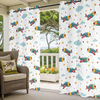 Turquoise Airplane Waterproof Outdoor Curtains for Patio,Windproof Weatherproof Curtains with Weighted Hem,Modern Art Cartoon Aircraft Clouds Light Filtering Privacy Drapes for Porch 54"x 95" 2 Panels