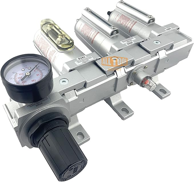 1/2" NPT HEAVY DUTY Industrial Grade 4 Stages Filter Coalescing Desiccant Dryer Regulator System For Compressed Air Lines, Metal Bowls, Great For Paint Spray And Plasma Cutter (MANUAL DRAIN)