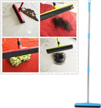 Multifunctional Broom, Telescopic Carpet Rake Rubber Pp 12.6in Brush Easy Wash Floor Carpet Broom for Pet Hair Dust Removal Tile Window Cleaner (Blue)