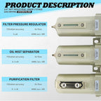 1/2" NPT Industrial Grade 3 Stage Drying System Filter, Coalescing Filter, Desiccant Dryer, Auto Drain, Compatible with Paint Spray, Plasma Cutter (1/2" NPT)