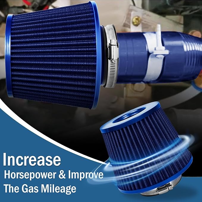 Universal Clamp-On Air Intake Filter, High Performance, Washable Filter, Replacement Air Filter, Flange Diameter 4inch/100mm (Blue)