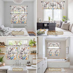 Happy Easter Kitchen Curtains Set 3 Piece for Windows,Rod Pocket Valance and Tier Set 36 Inch Length,Spring Grey Bunny Colorful Eggs Flower Beige Light Filtering Cafe Curtains for Living Room