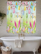 Easter Bedroom Curtains 63 Inches length, Spring Bunny Colorful Rabbit Eggs Butterfly Blue Green Window Treatment Curtain Drapes, Rod Pocket Curtain Panels for Living Room Kitchen, 42"x63", 2 Panels
