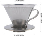 Paperless Pour Over Coffee Strainer, Premium Stainless Steel Coffee Dripper with 300 Mesh, Optimal Extraction Portable Reusable Filter Cone for Travel Brewing Tea