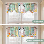 Easter Tie Up Valance Curtains for Windows, Kitchen Curtains Window Shades, Spring Colorful Bunny Eggs Flower Wood Grain Light Filtering Roman Curtain Valances for Bedroom/Bathroom/Cafe 54"x18"
