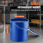 VEVOR Fryer Grease Bucket - 6 Gal Carbon Steel Oil Disposal Caddy with Rust-Proof Coating, Transport Container with Lid, Lock Clips, Filter Bag for Hot Cooking Oil Filtering