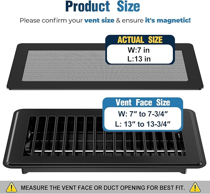 Magnetic Vent Covers with Vent Screen 7x13 Inch, Black Mesh Vent Covers for Floor, Wall, Ceiling Air Vents to Block Dust, Pet Hair, Fits Standard HVAC Floor Registers in Home, RV, 3 Pack