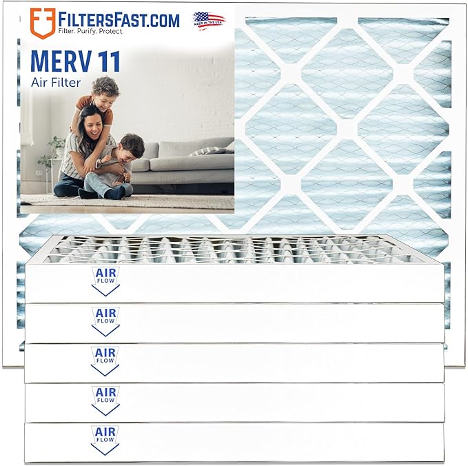 Filters Fast 24x24x2 Pleated Air Filter Merv 11, 2 inch AC Furnace Air Filters, Made in the USA, Actual Size 23.375x23.375x1.75, 6 Pack