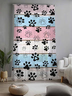 Sheer Curtains 84 Inches Long, Pink Blue Paw Print Semi Sheer Curtains Light Filtering Window Treatment, Vintage Farmhouse Wooden Grain Privacy Voile Drapes for Living Room Bedroom 52x84 Inch