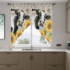 Yellow Sunflowers Swag Valances for Windows, Farmhouse Cow Barn Doors Floral Butterfly Rod Pocket Kitchen Curtains Valance, Small Window Curtains Swag for Cafe Living Room, 2 Panels, 28x36 inch
