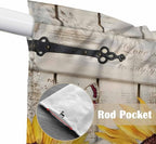 Red Yellow Sunflowers Swag Valances for Windows, Retro Rustic Barn Doors Butterfly Brown Rod Pocket Kitchen Curtains Valance, Kitchen Window Curtains Swag for Cafe Living Room, 2 Panels, 36x45 inch
