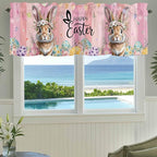 Easter Curtain Valances for Windows, Kitchen Valance Window Treatment, Spring Rabbit Eggs Flowers Flags Leaves Wood Grain Light Filtering Block Curtains for Bathroom/Bedroom/Living Room 54'' x 18''