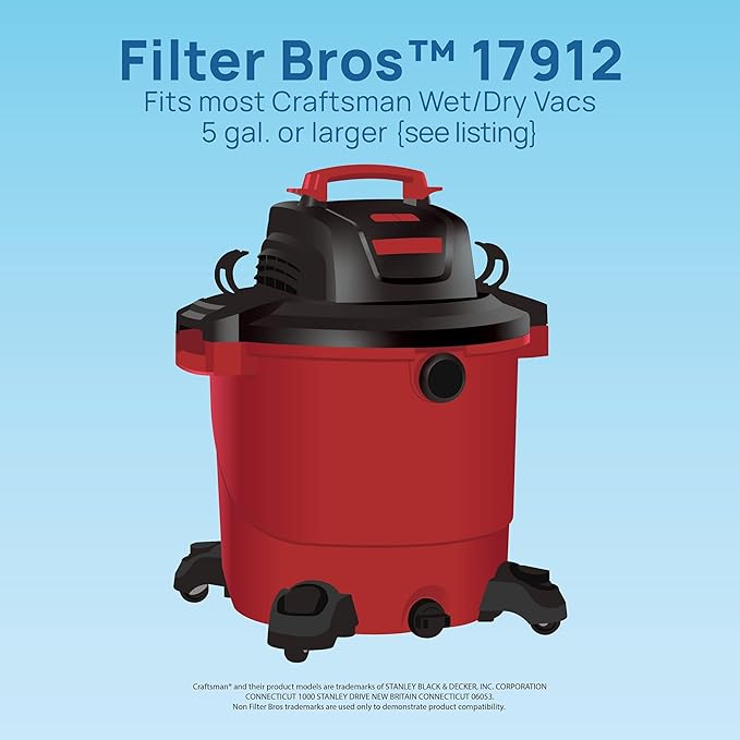 Filter Bros 17912 HEPA Replacement Fits Craftsman Shop Vacuums 5 Gal Plus