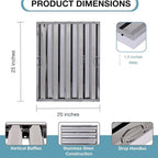 20" x 25" Stainless Steel Commercial Hood Filter – Dishwasher Safe, Welded Baffle Grease Trap with Drop Handles – Easy Installation & Durable Grease Fire Prevention Filter