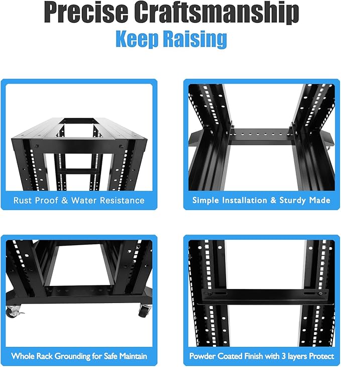 Raising Electronics Server Rack Open Frame Rack 4 Post 19 inch Adjustable Server/Audio Rack Cold Rolled Steel(42U,17Depth)
