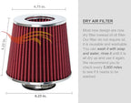 RED 3.5" 89 mm Inlet Cold Air INTAKE Cone Replacement Performance Washable Clamp-On Dry Air Filter