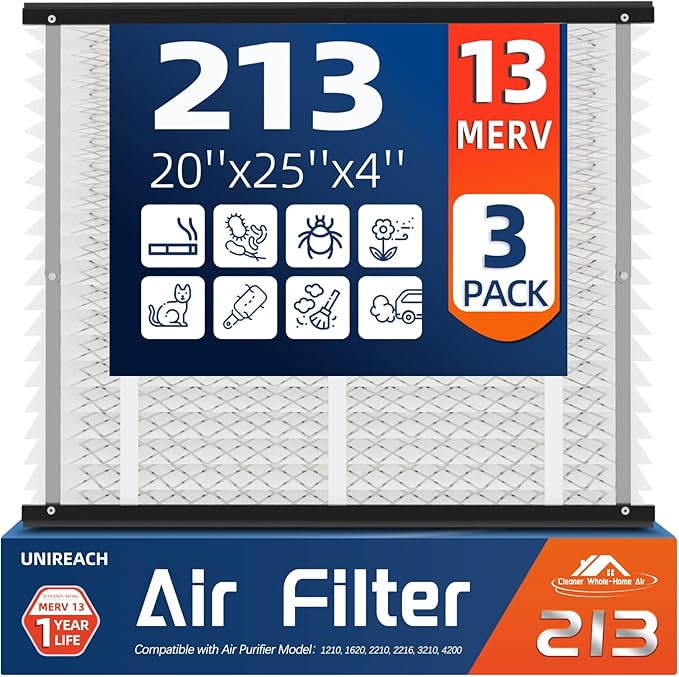 3 Pack 213 Replacement Air Filter, MERV 13,Actual Size: 20.47"x25.6"x3.94", Nominal Size: 20''x25''x4'', HVAC Furnace Filter, Compatible with AprilAire Models 1210, 1620, 2210, 2216, 3210, 4200