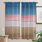 Blue Pink Brown Gradient Wood Grain Window Valance Curtains, Vintage Wood Board Light Filtering Kitchen Valance with 3-inch Rod Pocket for Living Room Bathroom Bedroom,2 Panel,52x72In