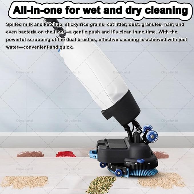 Commercial Floor Scrubber Machine Lightweight Electric Floor Cleaner with 17" Cleaning Width, Rotary Double Brushes, 360° Rotating Head, Efficiently Scrubs The Floor and Leaves it Dry Red