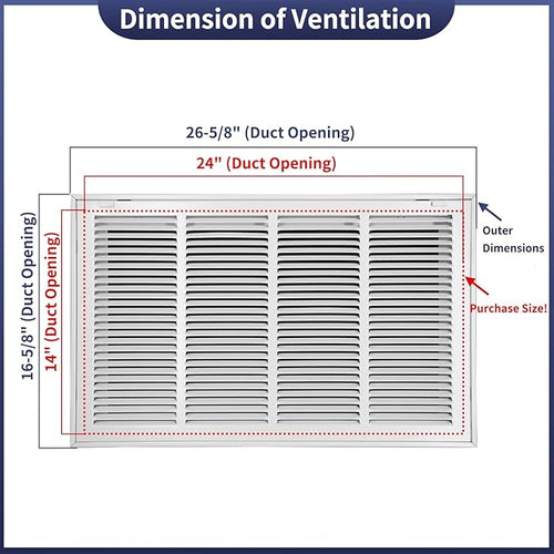 24"W x 14"H [Duct Opening Size] Steel Return Air Filter Grille - Removable Face/Door for 1 inch Filters -HVAC Vent Cover Grill - White [Outer Dimensions: 26 5/8"W X 16 5/8"H]