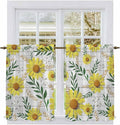 Yellow Daisy Kitchen Curtains, Farmhouse Country Flower Leaf Plant Wood Grain Light Filtering Window Curtain Panels, 2Pcs Rod Pocket Window Treatments Set for RV Dining Room Study Room 42x54 Inches