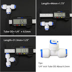 Water purifier globe valve, tee, elbow, straight through 1/4 "FPT pipe quick collection, quick push in plastic pipe joint, suitable for 5pcs of reverse osmosis filtration RODI water purifier system