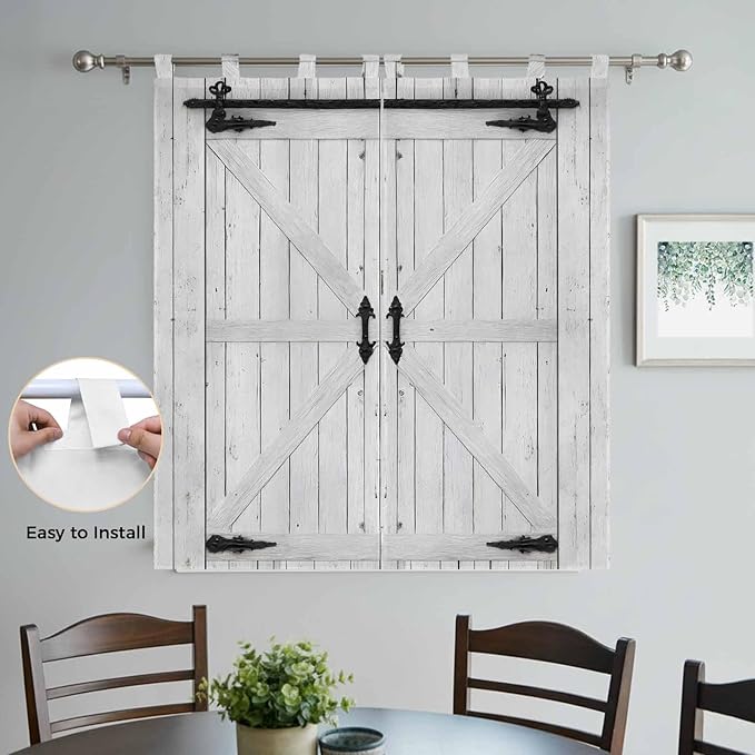 Farmhouse Wood Grain Living Room Curtains 84 Inch Length, Window Curtains Tab Top, Vintage Country Barn Gate Grey Light Filtering Window Treatments Drapes 42"x84" 2 Panel