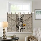 Funny Farm Animals Kitchen Curtains 45 Inch Length, Short Cafe Window Curtains Tab Top, Vintage Barn Brown Sunflowers Light Filtering Window Treatments Tier Drapes 27.5"x45" 2 Panel