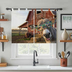 Farm Donkeys Bedroom Curtains 63 Inch Length, Window Curtains Tab Top, Farmhouse Barn Funny Animals Butterfly Light Filtering Window Treatments Drapes 42"x63" 2 Panel