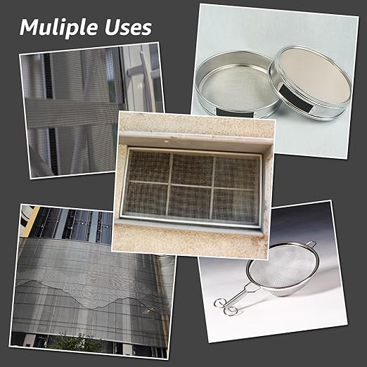 2 Pack 14"x11" Wire Mesh, 5 Mesh Crimped Stainless Steel Mesh, Never Rust Sturdy Metal Mesh Screen for DIY Projects, Vent, Cage, Garden, Window Screen, Filter Mesh