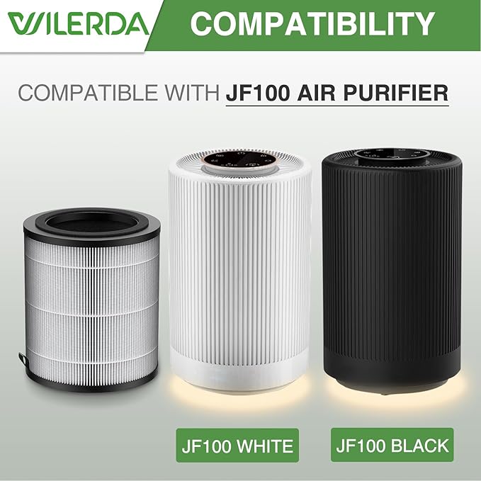 JF100 Replacement Filter, 3-in-1 Pre-Filter, HEPA and Activated Carbon Filtration System, 3 Pack