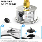 MEANLIN MEASURE 0~100Psi Dry Pressure Gauge Stainless Steel 1/4" NPT 2" FACE DIAL Waterproof for Well Pump Water Tire Water Pressure Tester Back Mount, with 1/2" NPT and 3/8" NPT Hex Bushing