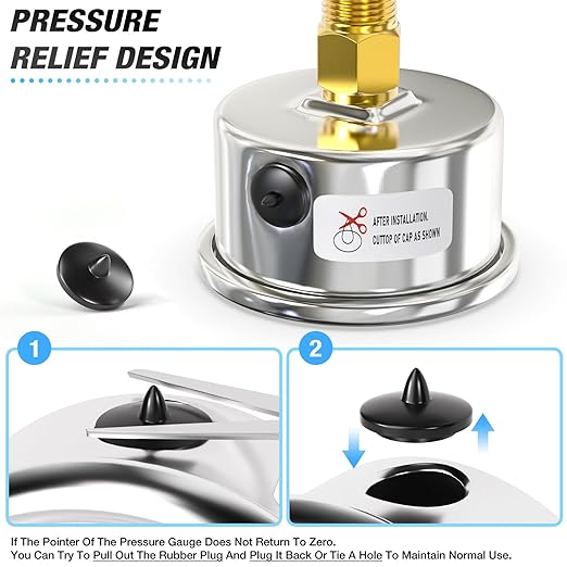 MEANLIN MEASURE 0~60Psi Dry Pressure Gauge Stainless Steel 1/4"NPT 2"FACE DIAL Waterproof for Pool Filter Pump Water Air Compressor Tire Pressure Tester Back Mount with 1/2"NPT and 3/8"NPT Hex Bushing