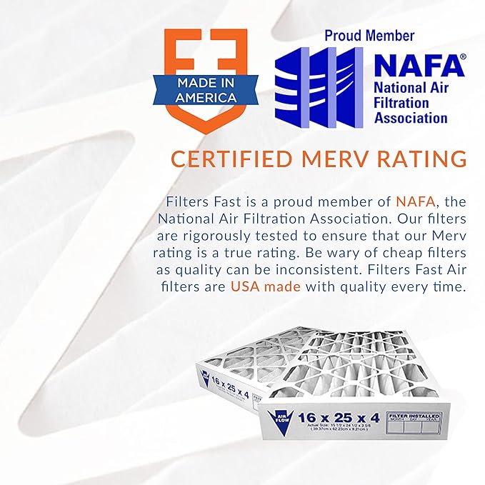 Filters Fast 20x24x1 Air Filter MERV 11, 1" AC Furnace Air Filters, Made in the USA, Actual Size: 19.75"x23.75"x0.75, 6 Pack