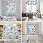 Kitchen Curtains Tiers and Valance Set of 3, Texas Star Country Light Filtering Window Curtain Set, Blue Farmhouse Branches Rod Pocket Curtain Drapes for Cafe, Living Room, 36 Inches Tiers