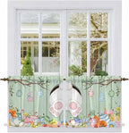 Easter Kitchen Tier Curtains 36 Inch Long 2 Panel Set,Rod Pocket Half Window Curtains Over Sink,Spring Watercolor Bunny Eggs Wooden Grain Green Light Filtering Short Drapes Cafe 27.5"W x 36"L