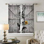 Funny Farm Animals Bathroom Curtains 63 Inch Length, Window Curtains Tab Top, Vintage Barn Grey Sunflowers Light Filtering Window Treatments Drapes 52"x63" 2 Panel