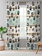 Sheer Curtains 84 Inches Long, Sage Green Beige Farmhouse Semi Sheer Curtains Light Filtering Window Treatment, Black Dog Paw Vintage Wooden Privacy Voile Drapes for Living Room Bedroom 52x84 Inch