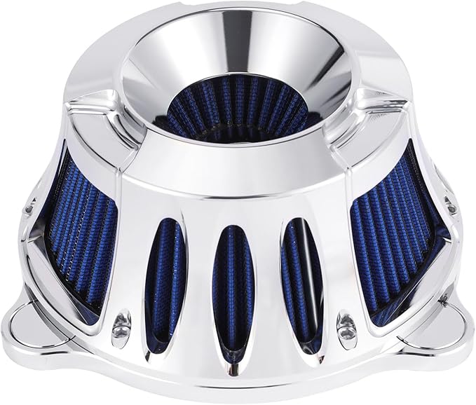 Motorcycle Air Filter Kit CNC Air Cleaner Intake Turbine System Fit for Harley Touring Street Glide Road King Trike 2008-2016, Softail 2016-2017 (C-Chromed Silver)