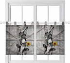 Funny Farm Animals Kitchen Curtains 24 Inch Length, Small Window Curtains Tab Top, Vintage Barn Grey Sunflowers Light Filtering Short Window Treatments Tier Drapes 27.5"x24" 2 Panel