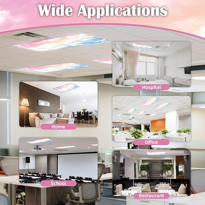 4 Pcs Fluorescent Light Covers - Classroom, Office 4 x 2 Feet Flame Retardant Magnetic Covers for Ceiling Lights Filters (Rainbow)