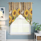 Farmhouse Sunflowers Swag Valances for Windows, Rustic Floral Buttterfly Wood Board Brown Rod Pocket Kitchen Curtains Valance, Kitchen Window Curtains Swag for Cafe Living Room, 2 Panels, 36x45 inch