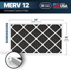 BNX TruFilter 14x24x1 MERV 12 Odor Defense (4-Pack) AC Furnace Air Filter with Activated Carbon - MADE IN USA - Pleated Air Conditioner HVAC AC Furnace Filters - Removes Odor, Mold, Bacteria, Smoke