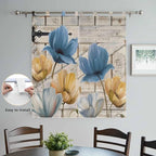 Blue Yellow Tulips Bedroom Curtains 72 Inch Length, Window Curtains Tab Top, Retro Farmhouse Flower Barn Doors Wooden Light Filtering Window Treatments Drapes 52"x72" 2 Panel