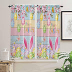 Colorful Easter Bedroom Curtains 63 Inches length, Spring Watercolor Bunny Egg Flower Wood Grain Window Treatment Curtain Drapes, Rod Pocket Curtain Panels for Living Room Kitchen, 42"x63", 2 Panels
