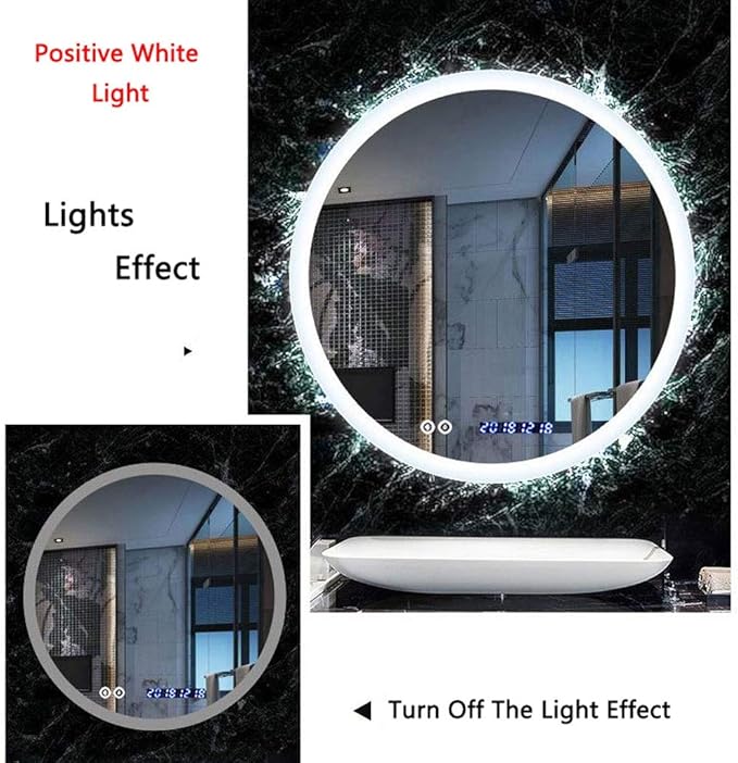 Round LED Bathroom Mirror Demister Pad IP44 Vanity Large Mirror Cold Light Dressing Wall Mirror (Color : Cold Light Size : 60cm) (Cold Light 60cm)
