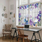 Spring Flowers Kitchen Curtains, Watercolor Garden Florals Wooden Grain Light Filtering Window Curtain Panels, 2Pcs Rod Pocket Window Treatments Set for Cabin Bathroom Bedroom 52x45 Inches