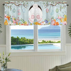 Easter Bunny Curtain Valances for Windows, Kitchen Valance Window Treatment, Easter Eggs Spring Farmhouse Wood Grain Teal Blue Light Filter Block Curtains for Bathroom/Bedroom/Living Room 42'' x 12''
